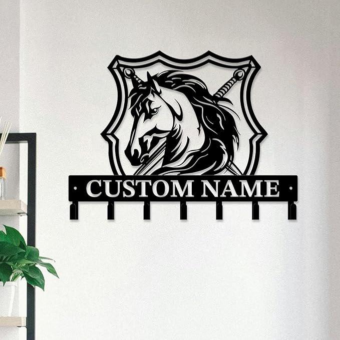 Custom Horse Key Hook - Personalized Forged Iron Wall Keys Holder with Equestrian Design, Black Metal Home Decor for Horse Theme Lovers (Style E)