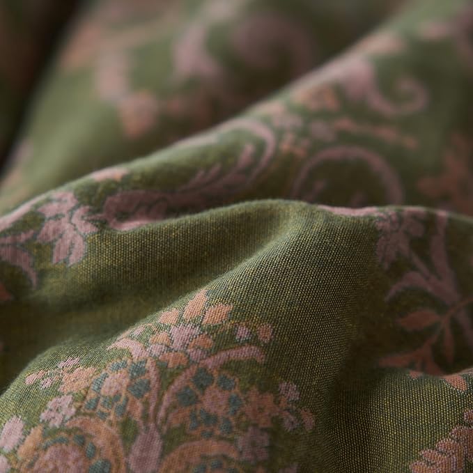 EAVD Paisley Floral Comforter Set King Soft 100% Muslin Cotton Boho Green Bedding Set with 2 Pillowcases Vintage Floral Botanical Comforter Set for All-Season