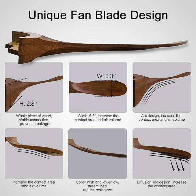 52 inch Ceiling Fan without Light, Quiet Reversible DC Motor Wood Ceiling Fan no Light, 3 Blades Modern Ceiling Fan with Remote Control for Outdoor Indoor Farmhouse Patios
