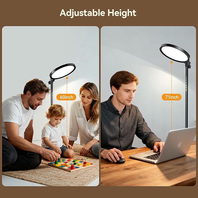 Light Therapy Lamp,12000 Lux UV-Free Sun Lamp Full Spectrum Sunlight Lamp with 12" Panel/71 High/4 Color Temperature/5 Brightness/Remote Control, 2 in 1 Retractable Floor Light Therapy Lamp