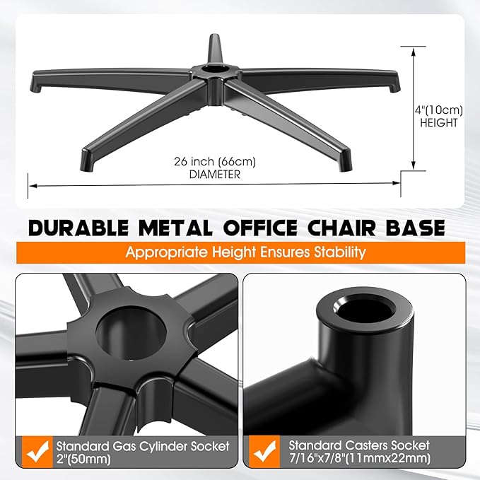 Office Chair Base Replacement PartsWith 5 Casters with Brakes(3300 lbs) - Heavy Alloy Office Chair Base Replacement, Universal Gas Cylinder