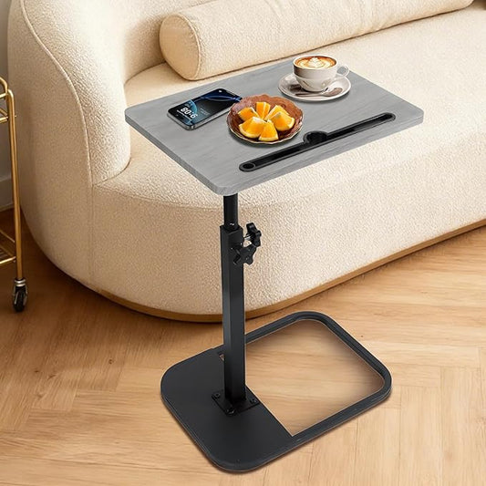 jessie Tv Tray Table, Adjustable Tray Table for Couch 360° Swivel C Shaped End Table with Phone Tablet Slot for Living Room, Sofa, Bedside, Bathroom (Gray)