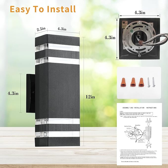 tewei 1 Pack 12In Square Up and Down Outdoor Wall Lights, Modern Black Exterior Light Fixture Aluminum Waterproof Porch Lights Outdoor Wall Mount Lamp for House Porch Garage, 3000K Warm White