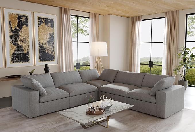 JACH V-Shaped Cloud Sectional Couch for Living Room, 5-Seats Modular Convertible Sofas, Sofa Covers Removable, Cloud Sofa for Living Room, Apartment (Grey)