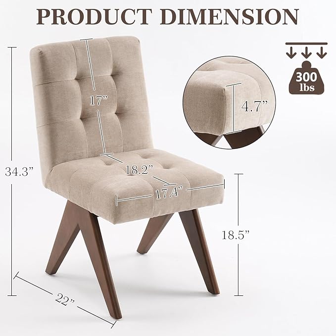 Rowill Modern Upholstered Dining Chairs Parsons Chair Linen Fabric Kitchen Chairs Tufted Armless Dining Room Chairs with Wood Legs Set of 4, Khaki