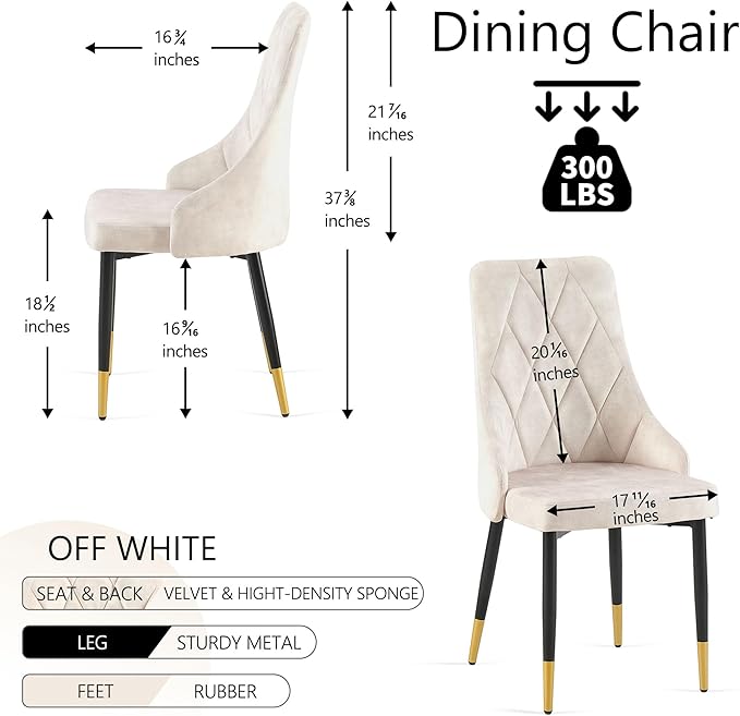 NORDICANA Upholstered Velvet Dining Chair Set of 2, Beige Armless Side Chair with Metal Legs for Home Kitchen
