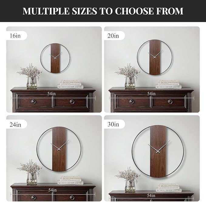 Large Wall Clock 30 Inch Decorative Modern Minimalist Wall Clocks for Living Room Decor, Silent Non Ticking Battery Operated Rustic Big Clock with Walnut Dial for Bedroom, Kitchen, Farmhouse, Office