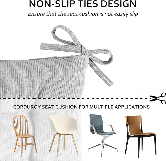 Square Seat Cushion for Kitchen Dining Chairs, Soft & Comfortable 15.5" x 15.5" Chair Pads, 6 Packs, Grey