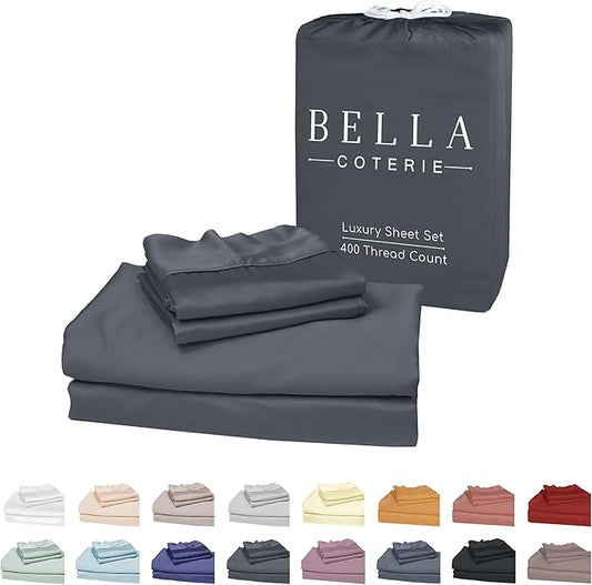 Bella Coterie Luxury Bamboo Viscose 34” Split Top King Size Sheet Set | 1 Fitted Sheet for Sleep Number & Adjustable Beds | 100% Organically Grown | Cooling & Soft | 18” Deep Pocket [Charcoal Grey]