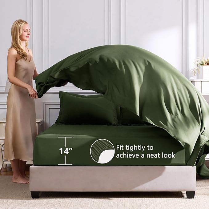 CozyLux Full Size Comforter Sets Olive Green - 7 Pieces Bed in a Bag Full, Luxury Soft Bed Set for All Seasons, Bedding Set with Down Alternative Comforter, Sheets, Pillowcases & Shams