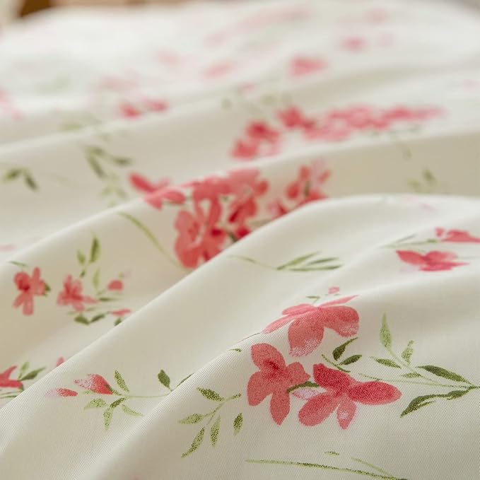 Floral Comforter Set Full Soft Bedding Set 3 Pieces Garden Style Red Flower Print Botanical Flowers Comforter for All Seasons 1 Comforter and 2 Pillowcases (Floral, Full)