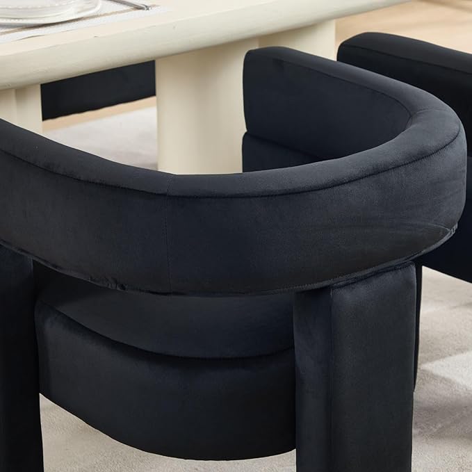 Black Dining Chairs Set of 2, Upholstered Velvet Barrel Chairs with Arms Comfy Side Chairs for Living Room/Dining Room/Reception