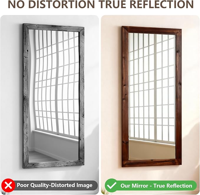 Yumyolk Full Length Mirror with Stand 64"x26" Large Vintage Wood Wall Mounted Mirrors for Bedroom Brown
