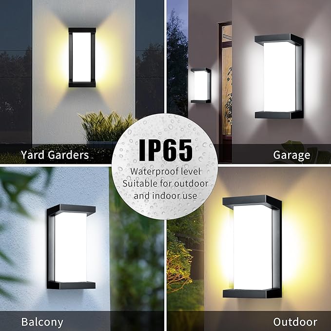 Wrasse Outdoor Wall Sconce 2000 Lumen 20W Wall Proch Light Fixtures 3000K Black Modern Exterior Sconces Lighting for House Outside Wall Mount Front Door