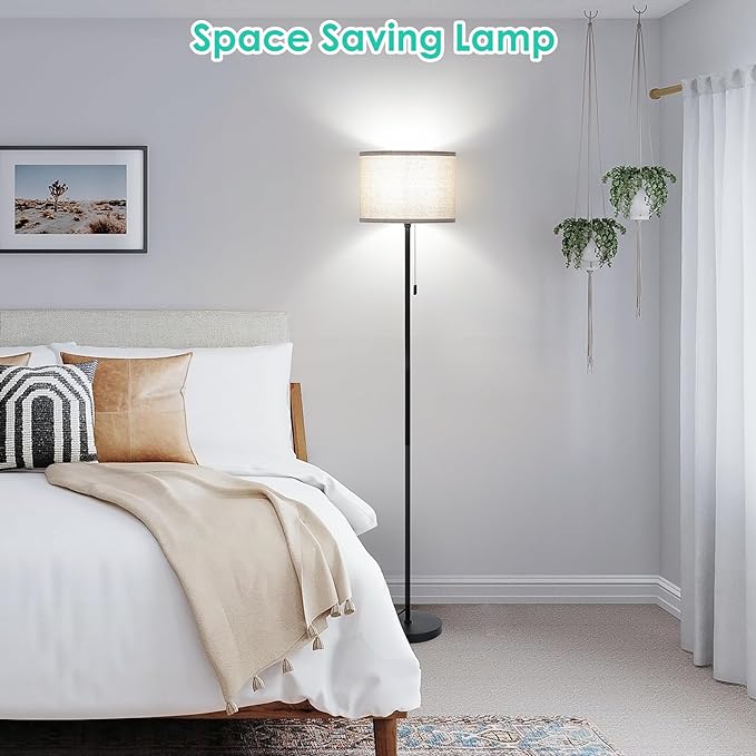 FOLKSMATE Floor Lamp for Living Room, LED Modern Simple Standing Lamps, Tall Lamp for Bedroom, Kid, Office, Reading Room Black Pole Light Without Bulb
