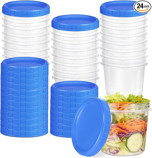 24 Pcs 10 oz Plastic Containers with Screw Lids, Reusable Clear Food Storage Containers with Pen and Brush for Snack Salad Fruit, Freezer Storage Containers, Microwave & Dishwasher Safe