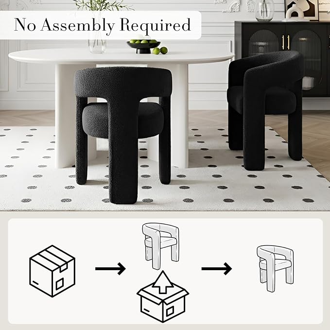 Modern Sherpa Barrel Dining Chair Upholstered Faux Fur Dining Room Chair with Arm Comfy Accent Side Chair for Kitchen/Living Room/Reception, Black