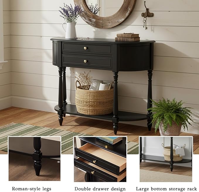 Solid Wood Panel Half Moon Table, Fitted with Leveling Legs, foyer tables for entryway,Easy Installation, White Entryway Table with Storage, Ideal for Entryways, Foyer, Corridor, Behind the Sofa