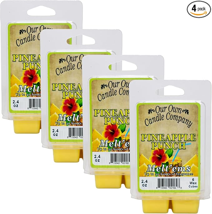 Our Own Candle Company Premium Wax Melt, Pineapple Punch, 6 Cubes, 2.4 oz (4 Pack)