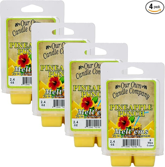 Our Own Candle Company Premium Wax Melt, Pineapple Punch, 6 Cubes, 2.4 oz (4 Pack)