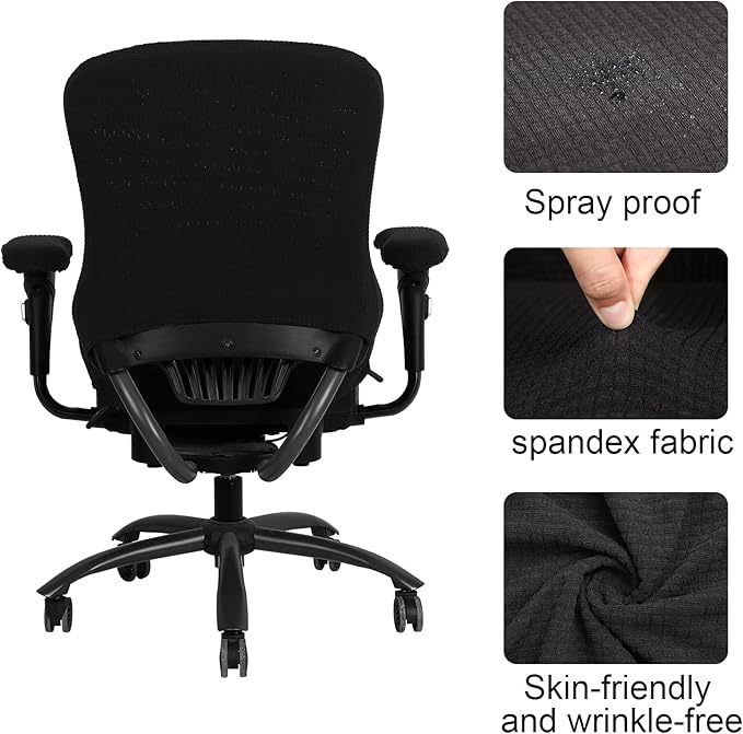Tallew 4 Pcs Office Chair Covers Set Computer Universal Protective Stretchable Chair Seat Covers Desk Armrest Slipcovers Pads Office Cushion Backrest for Rotating (XL,Black)