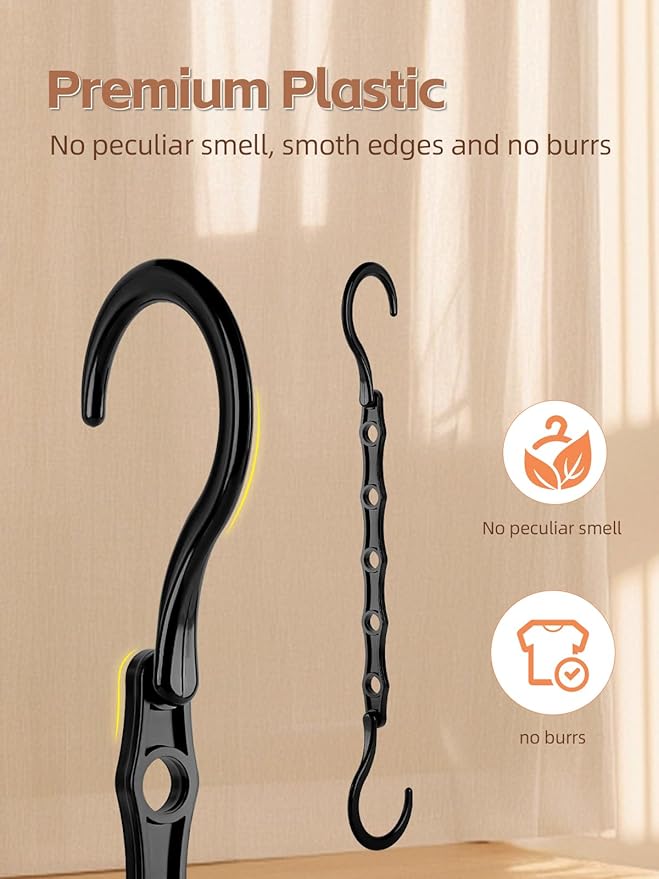 HOUSE DAY Closet Organizers and Storage, Magic Hangers Space Saving Clothes Hangers, Smart Space Saver Sturdy Plastic Hangers with 5 Holes for Heavy Clothes, College Dorm Room Essentials 8 Pack Black