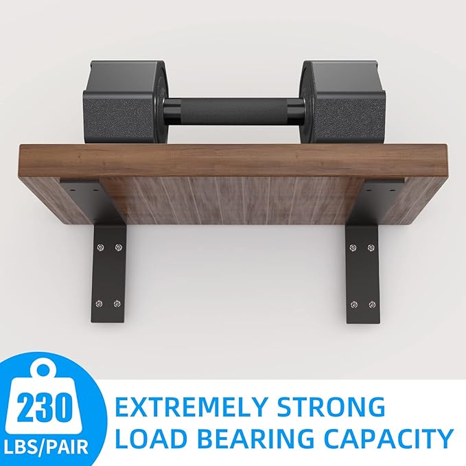 YUMORE Heavy Duty Shelf Brackets 10 inches, 1/5IN Thicken Countertop Support L Brackets, Solid Metal Shelf Bracket, Includes Hardware, Matte Black, 2 Pack