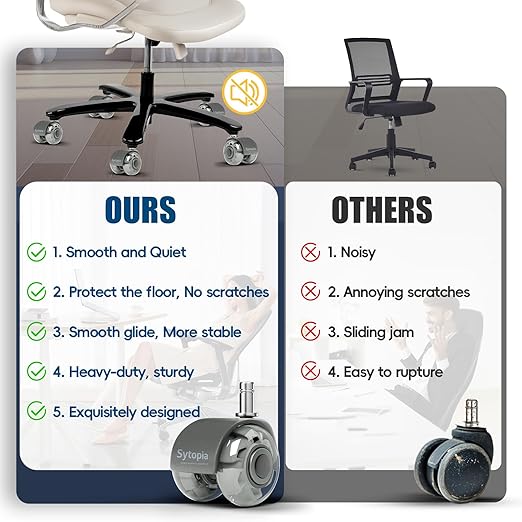 Office Chair Wheels 2" Desk Chair Caster Wheels Smooth Roller Style Quiet for Carpet and Hardwood Floors Universal Fit 11x22 mm Set of 5 Light Grey