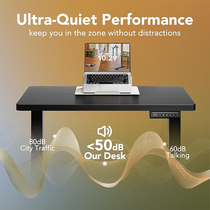 HUANUO 48" x 24" Electric Standing Desk Adjustable Height, 4 Memory Height Settings, Headphone Hook, Cable Manager, Sit Stand Up Desk for Home Office & Computer Workstation, Black