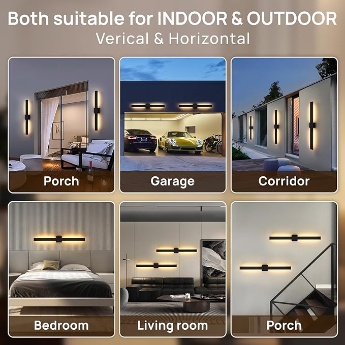 Upgraded 40.1in Black Long Modern LED Outdoor Wall Lights 3000K 4000K 5000K Dimmable Exterior Wall Sconce Outside Light fixtures for House Garage Front Door