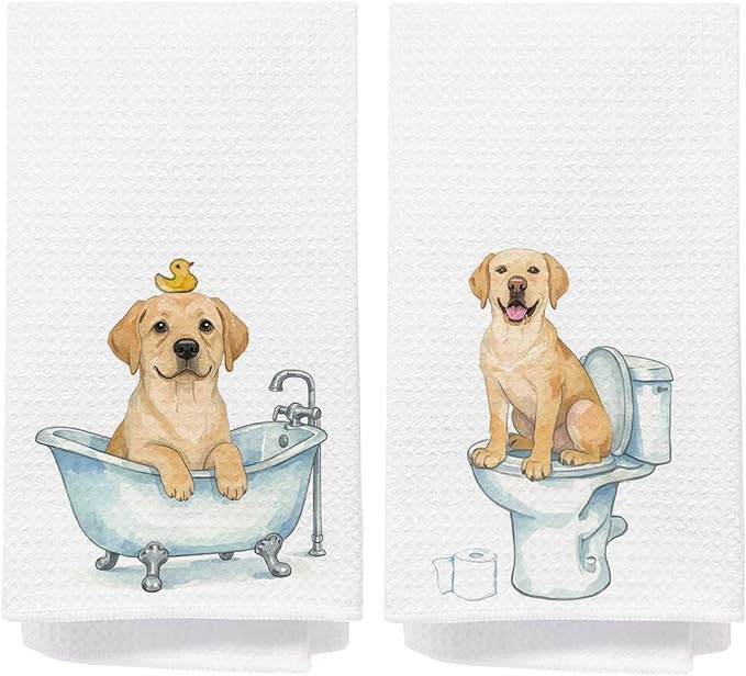 Labrador Retriever Bathroom Hand Towels, Labrador Gifts for Lovers Women, Kids Bathroom Decor, Yellow Lab Gifts Decorative Hand Towels for Bath Room Washroom, 16x24 Inch Set of 2
