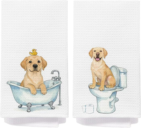Labrador Retriever Bathroom Hand Towels, Labrador Gifts for Lovers Women, Kids Bathroom Decor, Yellow Lab Gifts Decorative Hand Towels for Bath Room Washroom, 16x24 Inch Set of 2