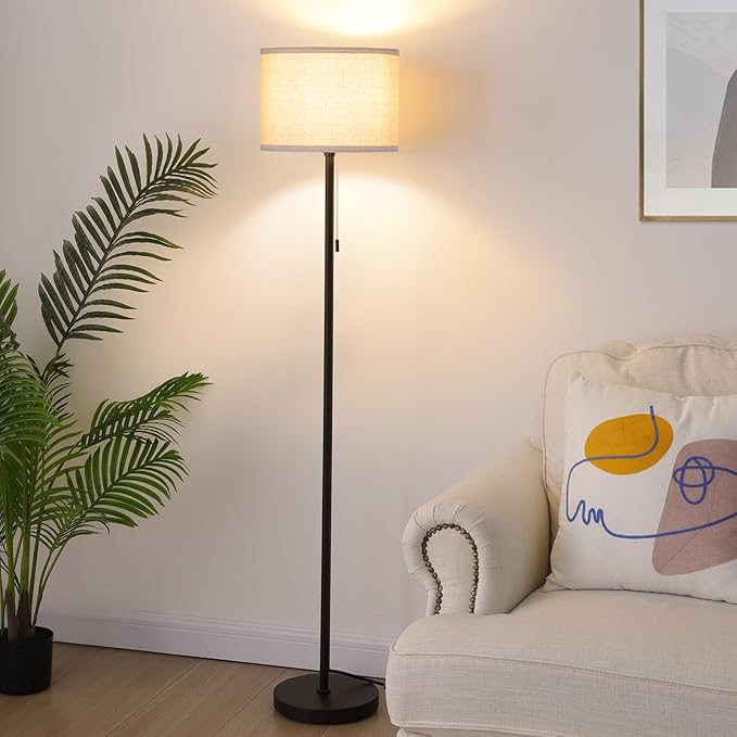 FOLKSMATE Floor Lamp for Living Room, LED Modern Simple Standing Lamps, Tall Lamp for Bedroom, Kid, Office, Reading Room Black Pole Light Without Bulb