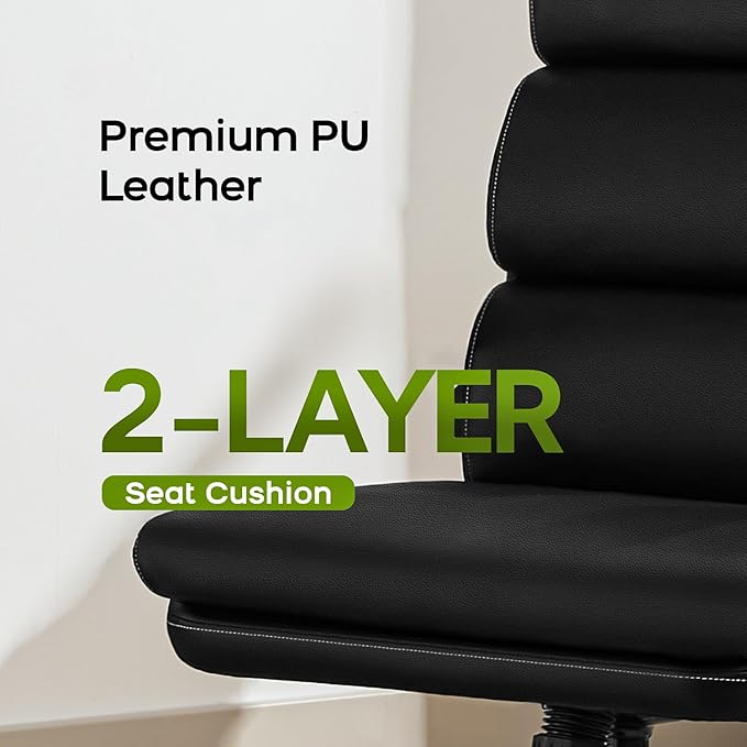 Office Chair Adjustable Desk Chair Mid Back Executive Comfortable Bonded Leather Ergonomic Back Support Home Computer Chair with Padded Flip-up Armrest Swivel Wheels (Black)