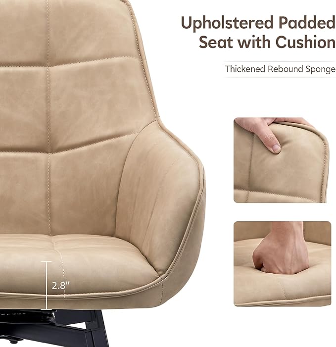 TUKAILAi Modern Swivel Armchairs Set of 6, Faux Leather Upholstered Accent Dining Chairs with Metal Legs, Rotatable Leisure Chair for Kitchen Guest Reception Restaurant Commercial (Cream)