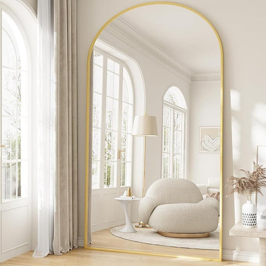Oversized Full Length Mirror, 40"x80" Large Arched Floor Mirror Full Length with Stand, Room Decor Big Full Body Mirror with HD Tempered Glass Aluminum Frame for Bedroom Living Room, Gold