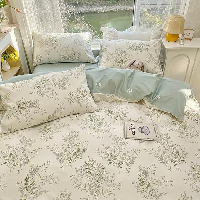 Vintage Floral Duvet Cover Set King Size 3 Pieces Botanical Flower Pattern Duvet Cover Soft 100% Cotton Floral Comforter Cover with Zipper Ties Farmhouse Bedding Set Breathable Comforter Cover King