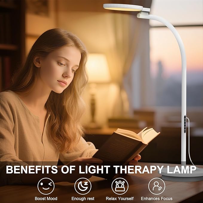 Light Therapy Lamp, LED 10000 Lux Floor Happy Therapy Light, UV-Free Sun Lamp with 5 Brightness & 5 Color Temperatures, 3 Heights for Apartment/Office/Home
