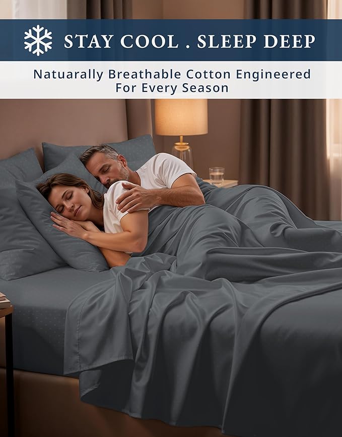 LANE LINEN 100% Egyptian Cotton Sábanas Full Size, Soft & Comfy Natural Cooling Mercerized Cotton Sheets Full Size, No Pill Fade Resistant 15" Deep Pocket Jaquard Swiss Dot - Charcoal