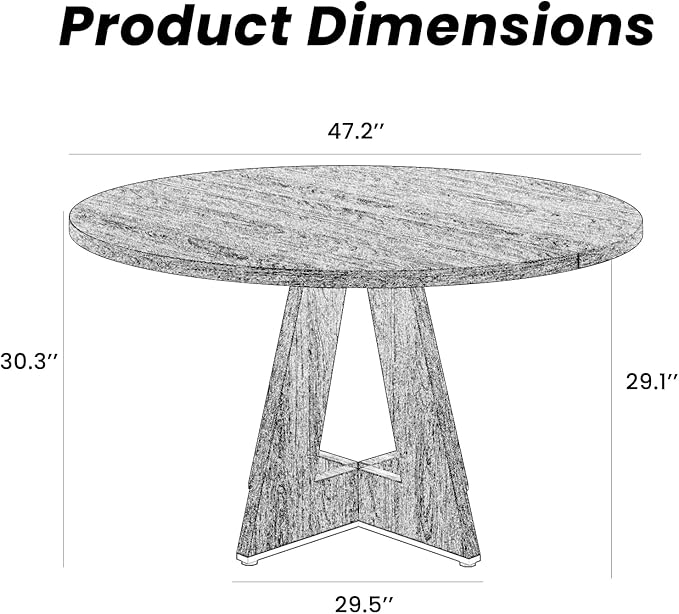 Farini 47" Round Dining Table for 4-6,Modern Kitchen Room Table with Wood Top & Sturdy Metal Base,Large Round Dinner Table for Dining Room,Black