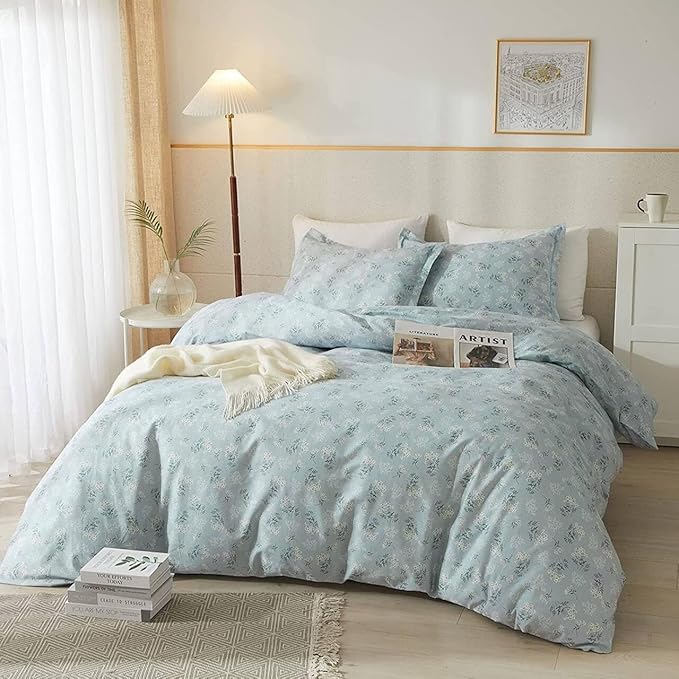 EAVD Blue Floral Comforter Set Twin XL Girls Soft Microfiber Chic Shabby Garden Floral Bedding Set 1 Twin XL Bed Comforter and 2 Pillowcases Reversible Floral Botanical Comforter Set for All-Season