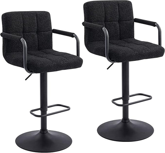 Furnimart 30" Artificial Sherpa Upholstered Bar Stool, Adjustable Counter Stools Bar Chairs Modern Design Swivel Barstools Hydraulic Stools for Kitchen and Dining Room Set of 2 (FauxFur-Black)