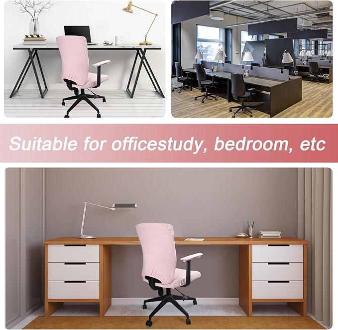 Tallew 8 Pcs Office Chair Covers Set Computer Universal Protective Stretchable Chair Seat Covers Desk Armrest Slipcovers Pads Office Cushion Backrest for Rotating (XL,Pink)