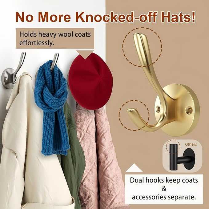 ZUONAI Gold Hooks 4 Pack Towel Hooks Gold Brushed Gold Wall Hooks Heavy Duty Metal Coat Hooks for Hanging Coats and Hat Hooks Wall Mounted Towel Hook for Bathrooms
