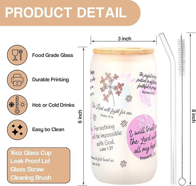 Bible Verse Coffee Mug, 16oz Christian Coffee Tumbler, Daily Affirmations Cup for Women, Religious Gifts for Mom, Sister, Christmas, Birthday, Mother’s Day(Frosted Glass)
