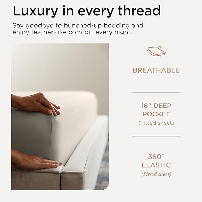Threadmill King Size Sheets | 800 Thread Count King Bed Sheets Set for King Mattress 16” Deep Pocket | Sateen Weave, Better Than Egyptian Cotton, 4-Piece Bedding Set with Cooling Effect | Taupe