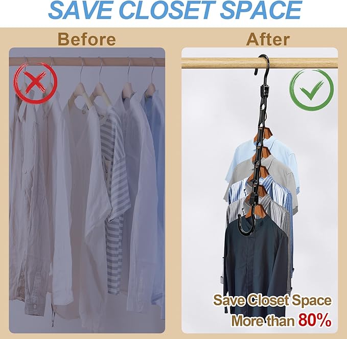 16 Pack Hangers Space Saving Magic Space Saver Storage Smart Plastic Clothes Hanger Organizer Closet Organizers and Storage for Closet Wardrobe Apartment College Dorm Room Essentials, Black