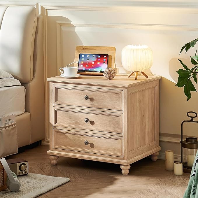 24" Wide Farmhouse Nightstand Set of 2, 37" Tall Rustic Chests of Drawers w/ 4 Solid Wood Feet, Farmhouse Furniture Series for Living Room,Bedroom,Wood