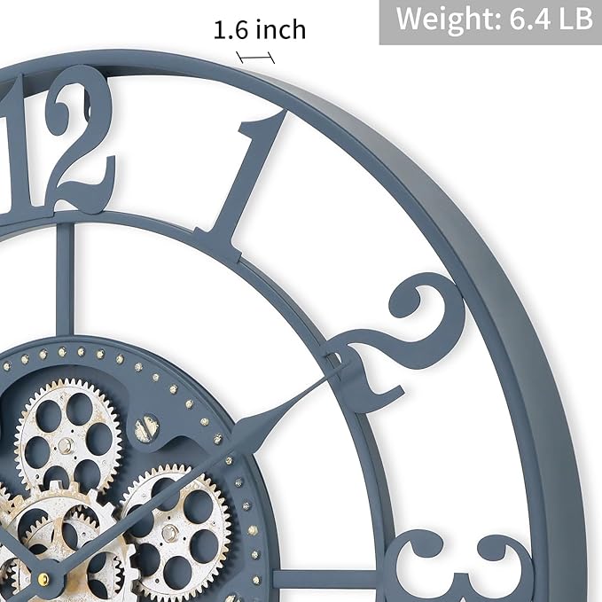 24 Inch Large Wall Clocks for Living Room Decor with Moving Gears,Large Wall Clock Industrial Steampunk,Oversized Metal Analog Wall Clocks for Farmhouse Home Battery Operated