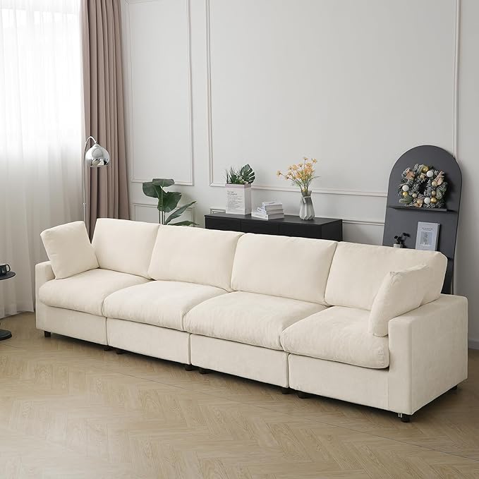 JACH 134" Sectional Couches for Living Room, 4-Seater Convertible Modular Sofa, Cloud Sectional Couch, Sofa Covers Washable, Minimalist Modern Couch for Living Room, Apartment, Beige